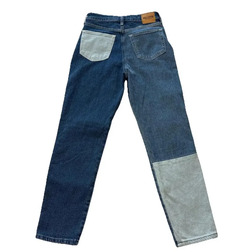 Hollister Patchwork Denim Ultra High-Rise Mom Jeans W24 Vintage Stretch Blue - Picture 2 of 7